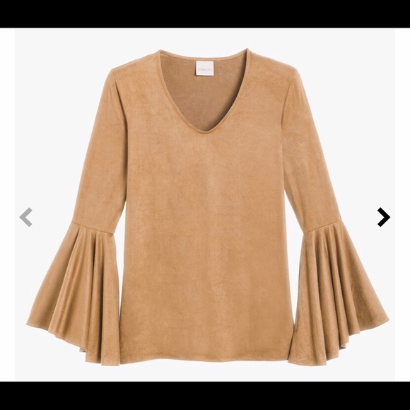 CHICO’S FAUX SUEDE FLARE SLEEVE TOP IN BURNT SUGAR CHICO’S SIZE 2 - Picture 2 of 9